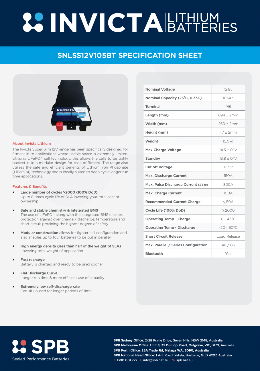 Invicta SuperSlim Lithium 105AH Bluetooth