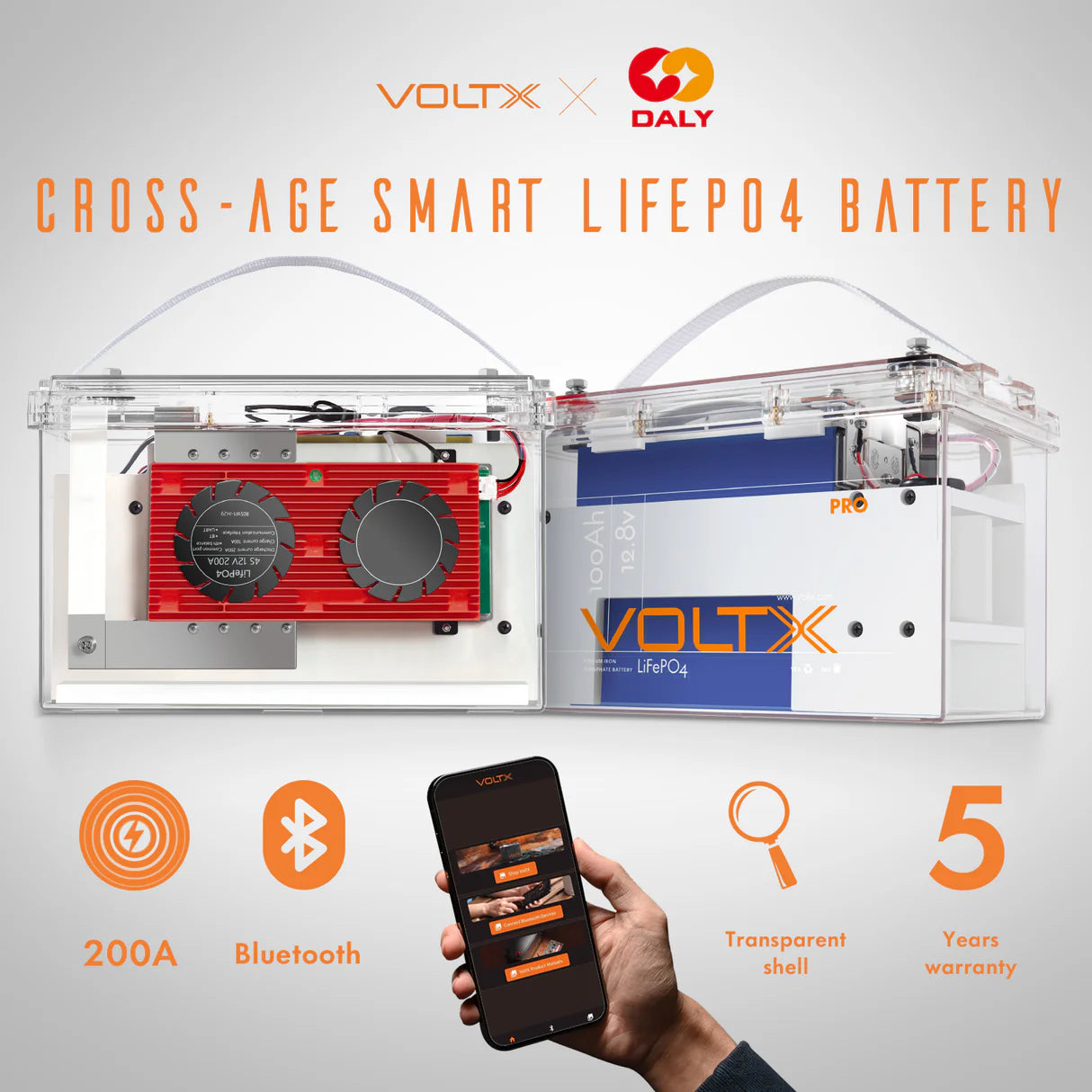 VoltX 12V 100Ah Bluetooth DALY Lithium Ion Battery