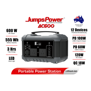 JumpsPower 600W Portable Power Station Battery Charger 555Wh LED Light